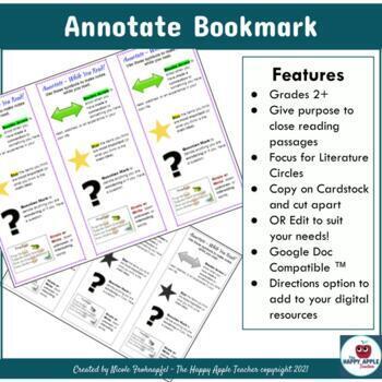 Preview of Annotate Reading Strategy Bookmark Editable Google Doc TM Compatible