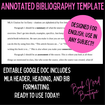 Preview of Annotated Bibliography Template in MLA Format with Paragraph Explanations