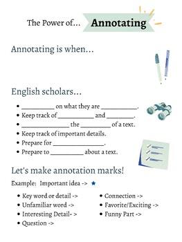 Annotating - Anchor Chart / Fill in the Blank by Groovy Wasabi | TPT