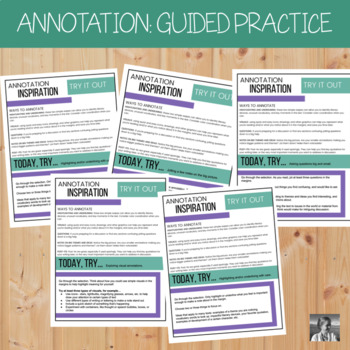 Preview of Annotating Text: 5 Guided Practices l annotating worksheets