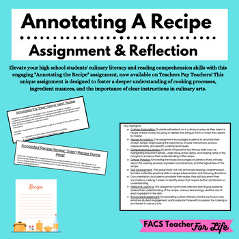 Preview of Annotating The Recipe - FACS, FCS, Cooking, Literacy