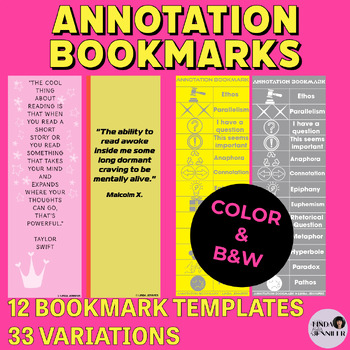 Preview of annotation worksheet, annotation bookmark, bookmarks, Middle, High School