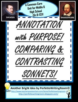 Preview of Annotation w Purpose; Comparing/Contrasting Sonnets, Gr 6-13 - Common Core Unit