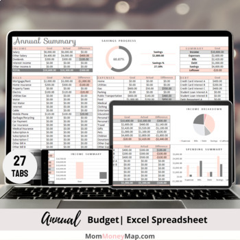 Preview of Monthly and Annual Budget Excel Spreadsheet