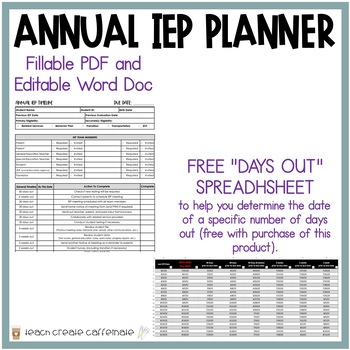 Preview of Annual IEP Timeline Planner