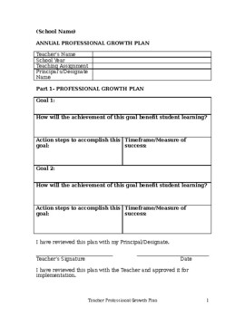 Preview of Annual Professional Growth Plan Form Editable