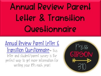 Preview of Annual Review Parent Letter and Transition Survey (Editable)