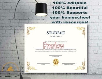Preview of Annual Student Excellence Award | Student of The Year Certificate | Gold Stencil