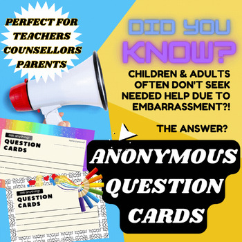 Preview of Anonymous QUESTION Cards - Classroom/Counselling/Therapy: Color + B&W Color-In