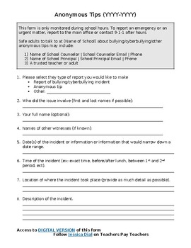 Preview of Anonymous Tip Form (Word and Digital Form)