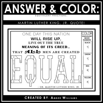 Preview of Answer & Color: Martin Luther King, Jr. & Equivalent Fractions