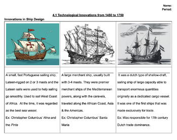 Preview of Answer Key APWH 4.1 Technological Innovations from 1450 to 1750 Guided Notes  