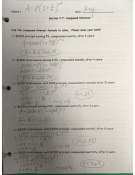 Preview of Answer Key - Compound Interest (page 1)
