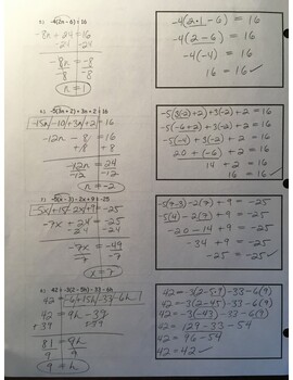 Preview of Answer Key - Equations with the Distributive Property (page 2)
