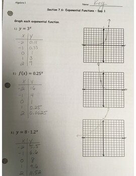 Preview of Answer Key - Exponential Functions - Day 1 (page 1)