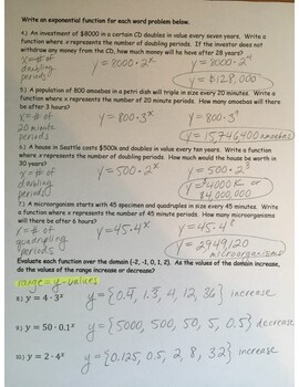 Preview of Answer Key - Exponential Functions - Day 1 (page 2)