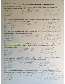 Preview of Answer Key - Exponential Functions - Day 2 (page 2)