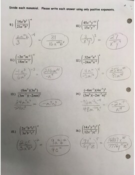 Preview of Answer Key - Exponents and Exponential Functions Review (page 2)