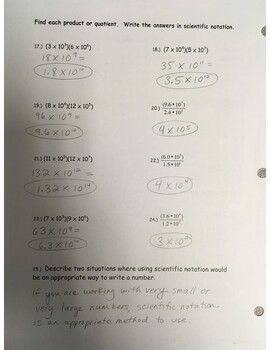 Preview of Answer Key - Scientific Notation (page 2)