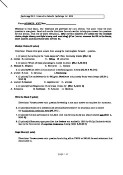 Preview of Answer Key: Social Psychology Test