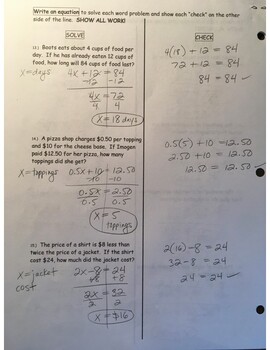 Preview of Answer Key - Solving Equations Review Packet (page 4)