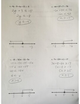Preview of Answer Key - Solving and Graphing Multi-Step Inequalities (Day 2, page 2)