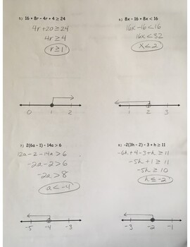 Preview of Answer Key - Solving and Graphing Multi-Step Inequalities (page 2)