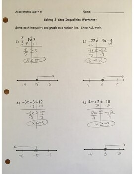 Preview of Answer Key - Solving and Graphing Two-Step Inequalities (page 1)