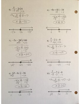 Preview of Answer Key - Solving and Graphing Two-Step Inequalities (page 2)