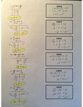 Preview of Answer Key - Two-Step Equations - Day 1 (page 2)