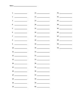 Preview of Answer Sheet #1-50