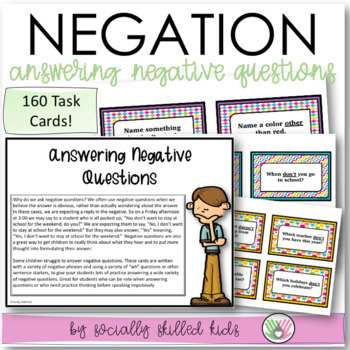 Preview of Negation Speech Therapy Activities - Task Cards for Answering Negative Questions