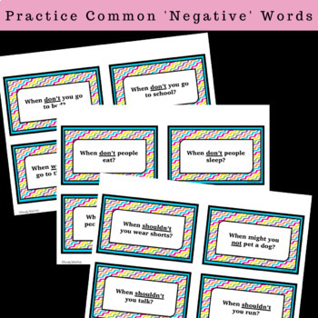 Negation Speech Therapy Activities - Task Cards for Answering Negative ...