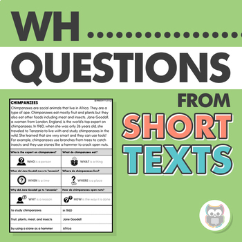 Preview of Answering WH Questions From Short Text | Comprehension | Speech Language Therapy
