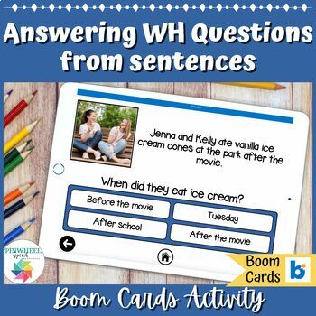 Preview of Answering WH Questions Listening Reading Comprehension Boom Cards Speech Therapy