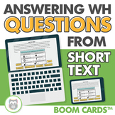 Answering WH Questions from Short Texts Boom Cards™️ Speech Therapy Teletherapy
