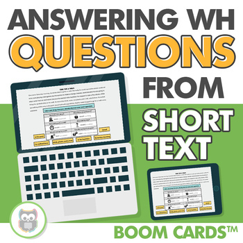 Preview of Answering WH Questions from Short Texts Boom Cards | Speech Therapy, Teletherapy