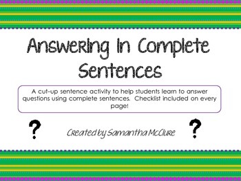 Preview of Answering in Complete Sentences- A Centers Activity