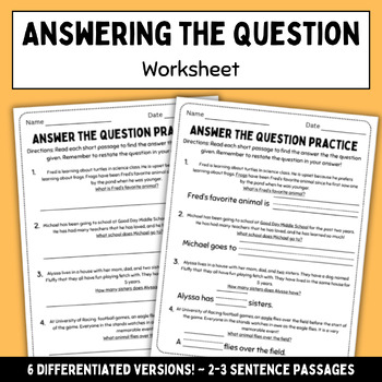 Answering the Question Worksheet - RACE Unit Part 3 | TPT