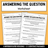 Answering the Question Worksheet - RACE Unit Part 3