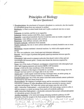 Preview of Answers for Intro to Biology: Review Questions 1