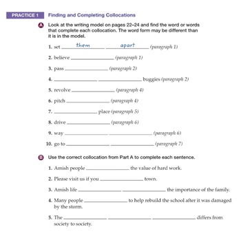 Preview of Answers for Teachers - Longman p. 25 Collocation Practice