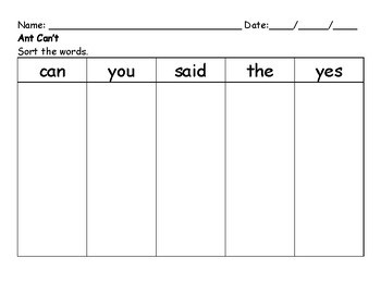 Preview of Ant Can't (Getting Started Lesson 7) - Sort the Words by Font Worksheet