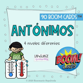 Preview of Antónimos Antonyms SPANISH | BOOM CARDS | 4 Levels