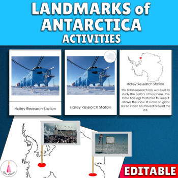 Preview of Antarctica Continent Landmarks Montessori 4 Part Cards Geography Activity
