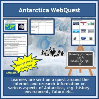 Preview of Antarctica Environment Earth Day English WebQuest Easel