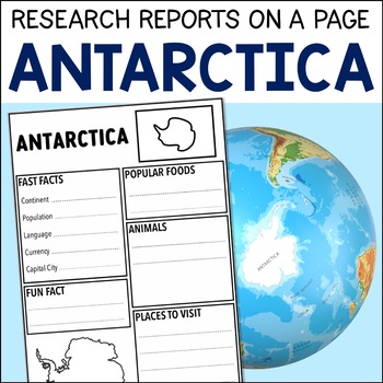 Preview of Antarctica Research Geography Project On A Page - PDF & Digital - FREE