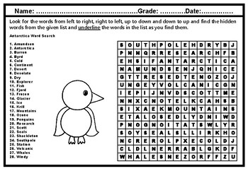Preview of Antarctica Word Search Worksheet, Antarctica Research Project Distance Learning