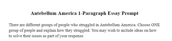 Preview of Antebellum America Essay Prompt