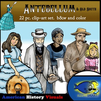 Preview of Antebellum & Old South Clip Art: 22 pc. B&W and Color!